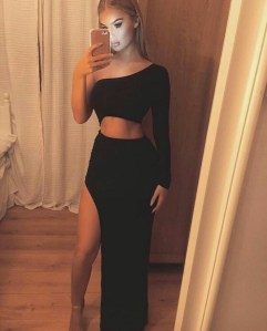 Black asymmetrical two-piece